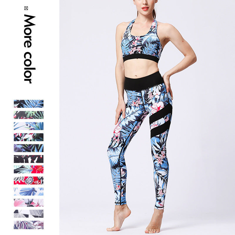 BWOOOH lotus print yoga leggings - 2Pcs Sunflower Flowers Leaves Print Top 