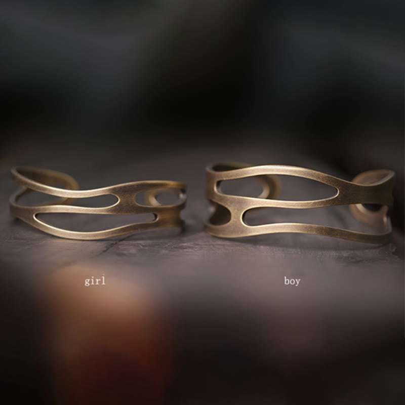 BWOOOH Vintage Curved Copper Brass Wealth Adjustable Cuff Bracelet Bangle | spiritual healing bracelet