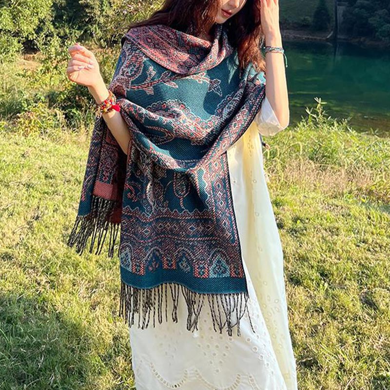 BWOOOH Vintage Tibetan Leaves Pattern Design Shawl Cozy T