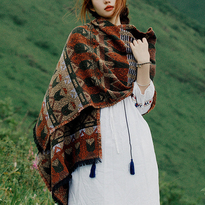 BWOOOH Tibetan Shawl Classic Geometry Pattern Winter Cozy