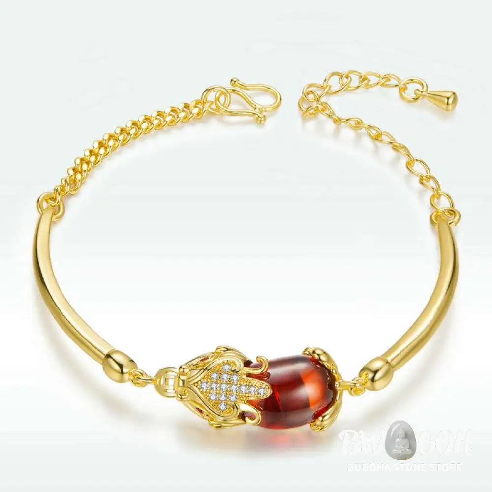 BWOOOH FengShui Golden Red Agate PiXiu Wealth Luck Bracelet | natural stone spiritual bracelet for healing and mindful living