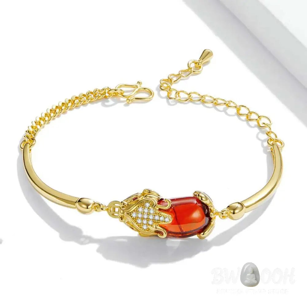BWOOOH FengShui Golden Red Agate PiXiu Wealth Luck Bracelet | natural stone spiritual bracelet for healing and mindful living