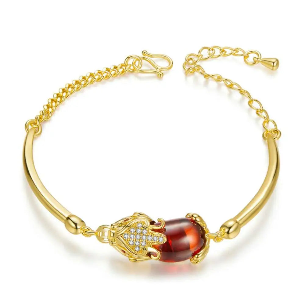 BWOOOH FengShui Golden Red Agate PiXiu Wealth Luck Bracelet | natural stone spiritual bracelet for healing and mindful living