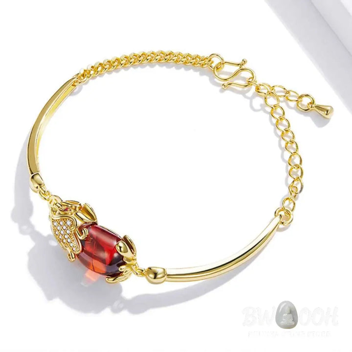 BWOOOH FengShui Golden Red Agate PiXiu Wealth Luck Bracelet | natural stone spiritual bracelet for healing and mindful living