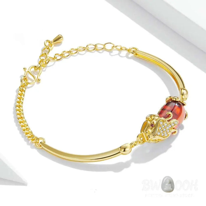 BWOOOH FengShui Golden Red Agate PiXiu Wealth Luck Bracelet | natural stone spiritual bracelet for healing and mindful living