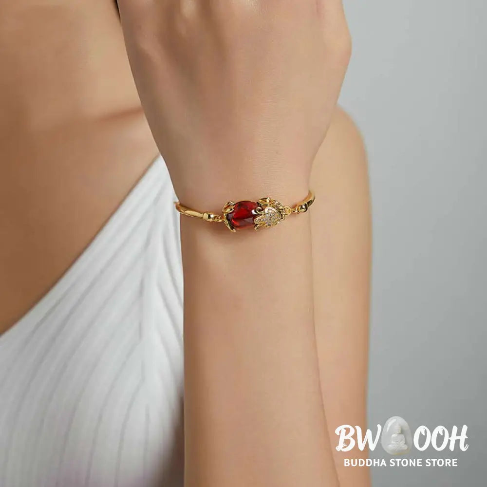 BWOOOH FengShui Golden Red Agate PiXiu Wealth Luck Bracelet | natural stone spiritual bracelet for healing and mindful living
