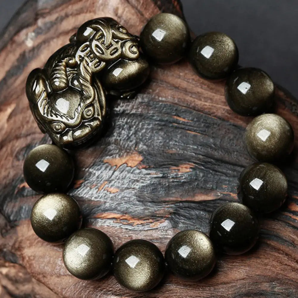BWOOOH FengShui PiXiu Golden Obsidian Protection Bracelet | natural stone spiritual bracelet for healing and mindful living
