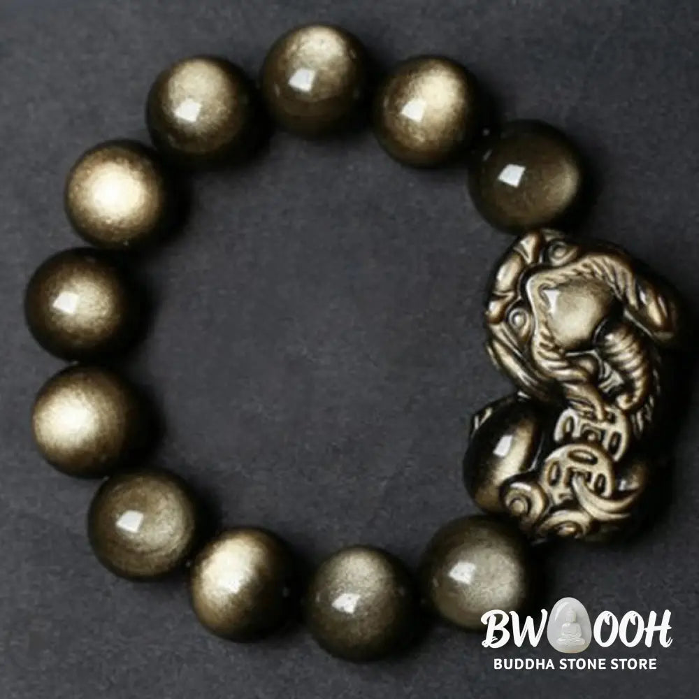 BWOOOH FengShui PiXiu Golden Obsidian Protection Bracelet | natural stone spiritual bracelet for healing and mindful living