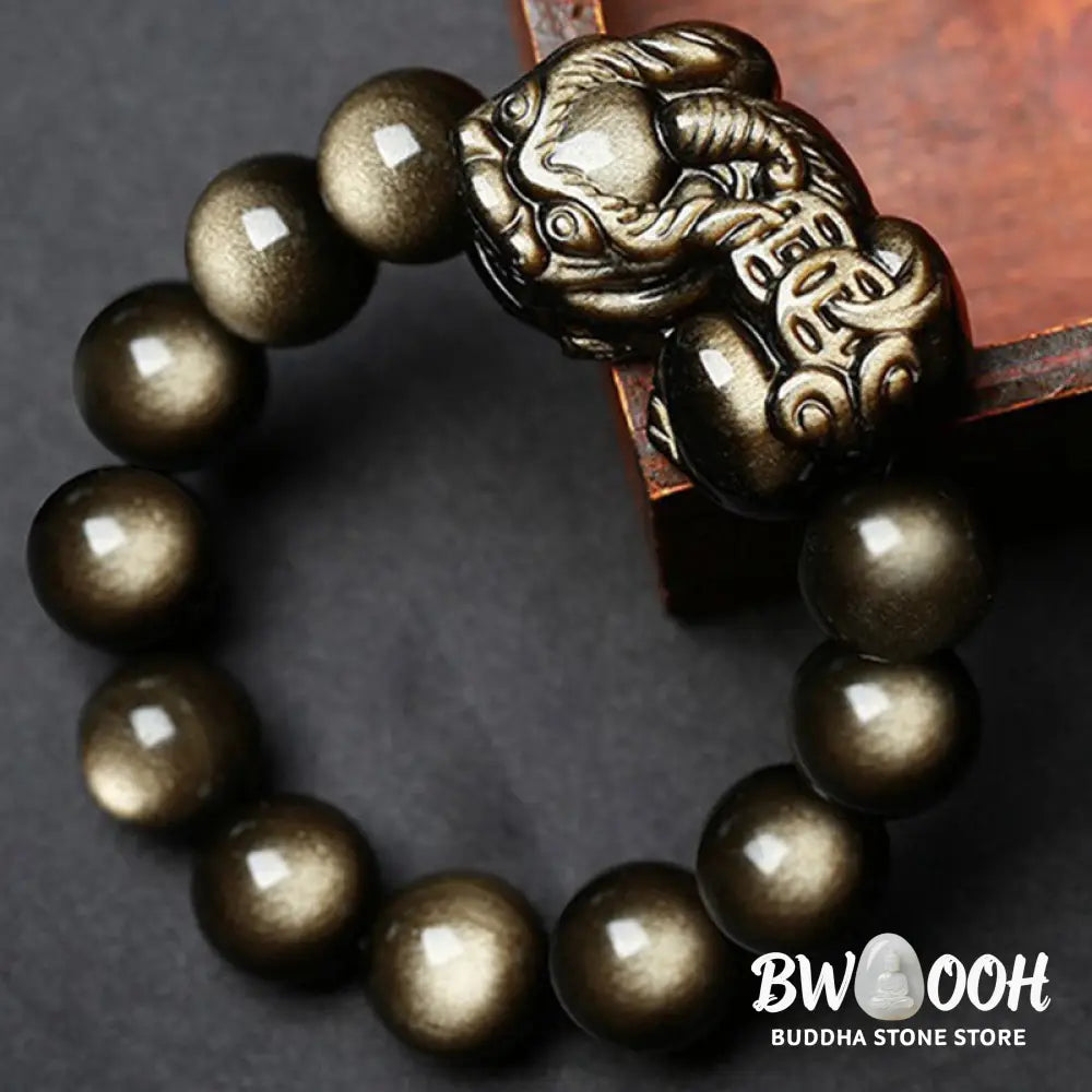 BWOOOH FengShui PiXiu Golden Obsidian Protection Bracelet | natural stone spiritual bracelet for healing and mindful living