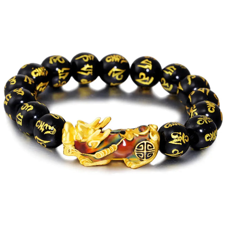 FengShui PiXiu Obsidian Om Mani Padme Hum Wealth Bracelet - BWOOOH - 12mm - Bracelet