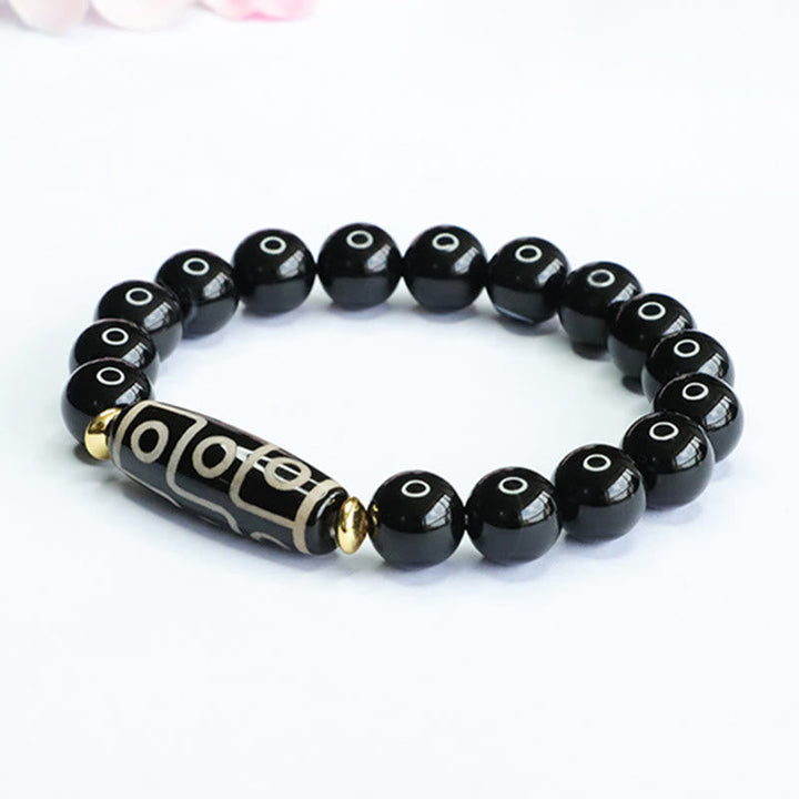 BWOOOH Tibetan Nine-Eye Dzi Bead Black Onyx Power Bracelet | natural stone spiritual bracelet for healing and mindful living
