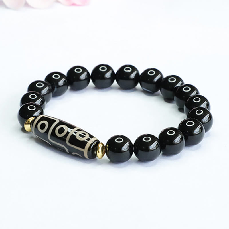BWOOOH Tibetan Nine-Eye Dzi Bead Black Onyx Power Bracelet | natural stone spiritual bracelet for healing and mindful living