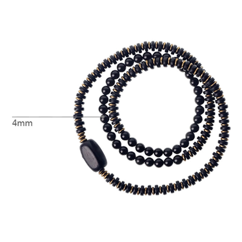 BWOOOH Rainbow Obsidian Ebony Wood Copper Healing Triple Wrap Bracelet