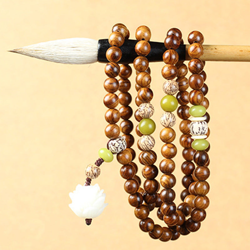 BWOOOH Tibetan Rosewood Lotus Mala Protection Calm Necklace Bracelet
