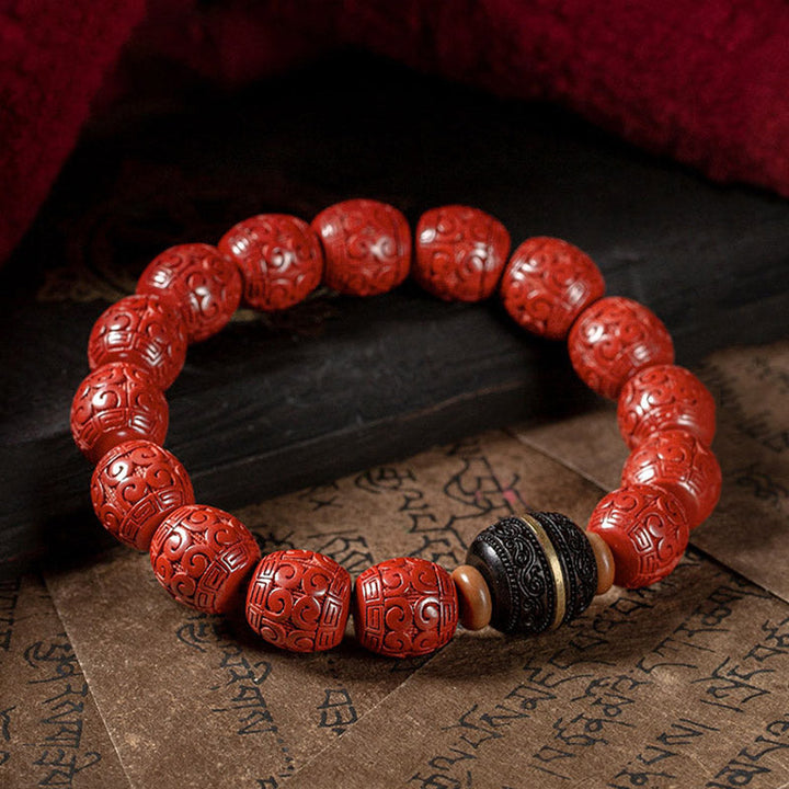 BWOOOH Natural Cinnabar Ebony Calm Blessing Bracelet  -  Cinnabar crystal healing bracelet for spiritual healing and mindful...