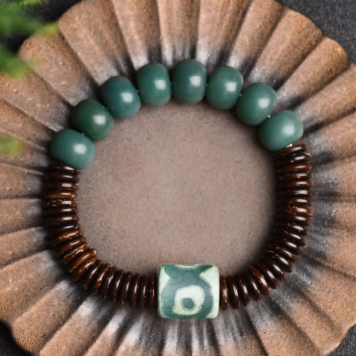 BWOOOH Tibetan Cyan Bodhi Seed Dzi Bead Coconut Shell Keep Away Evil Spirits Bracelet
