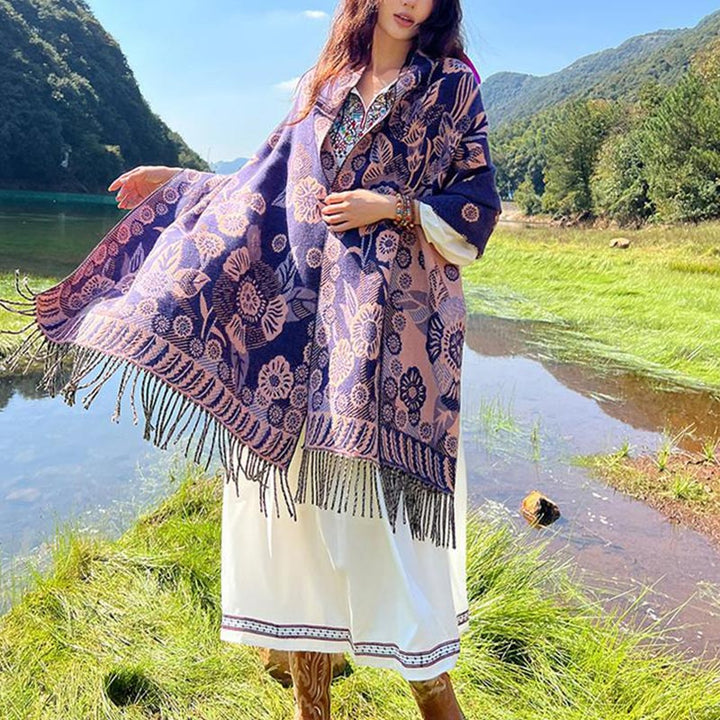 BWOOOH Tibetan Flower Floral Leaves Pattern Design Shawl 