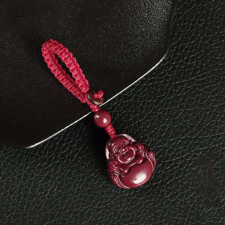 BWOOOH Laughing Buddha Cinnabar Blessing Necklace Pendant Phone Hanging Decoration Key Chain
