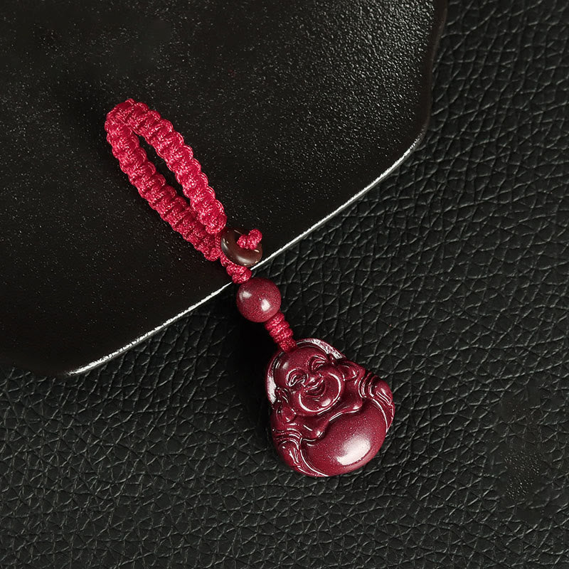 BWOOOH Laughing Buddha Cinnabar Blessing Necklace Pendant Phone Hanging Decoration Key Chain