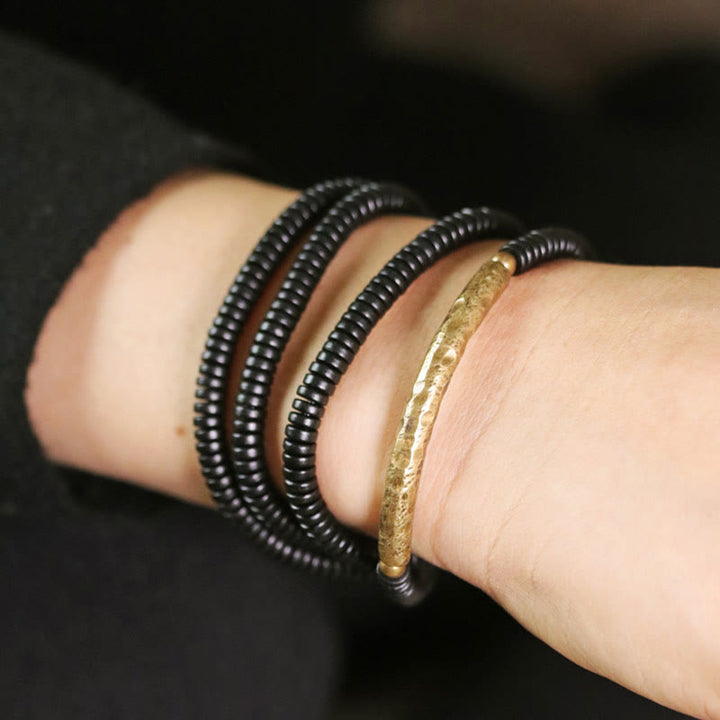 BWOOOH Ebony Wood Brass Copper Balance Multilayered Bracelet
