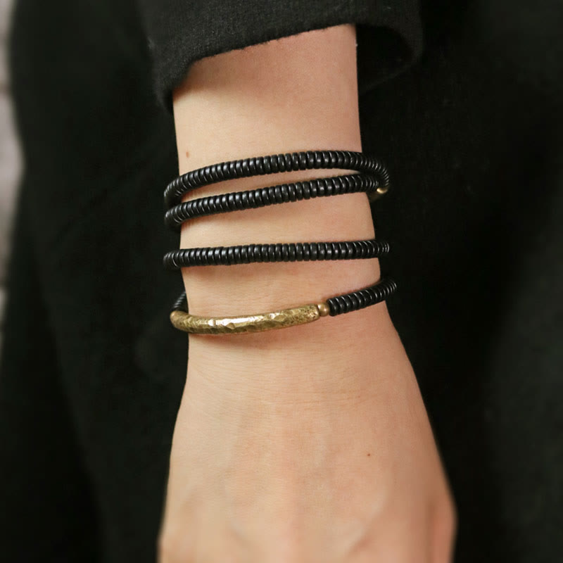 BWOOOH Ebony Wood Brass Copper Balance Multilayered Bracelet