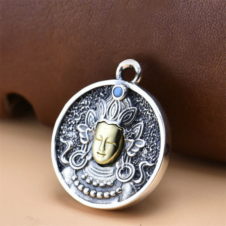 BWOOOH 925 Silver Green Tara Double Dorje Vajra Protection Necklace Pendant