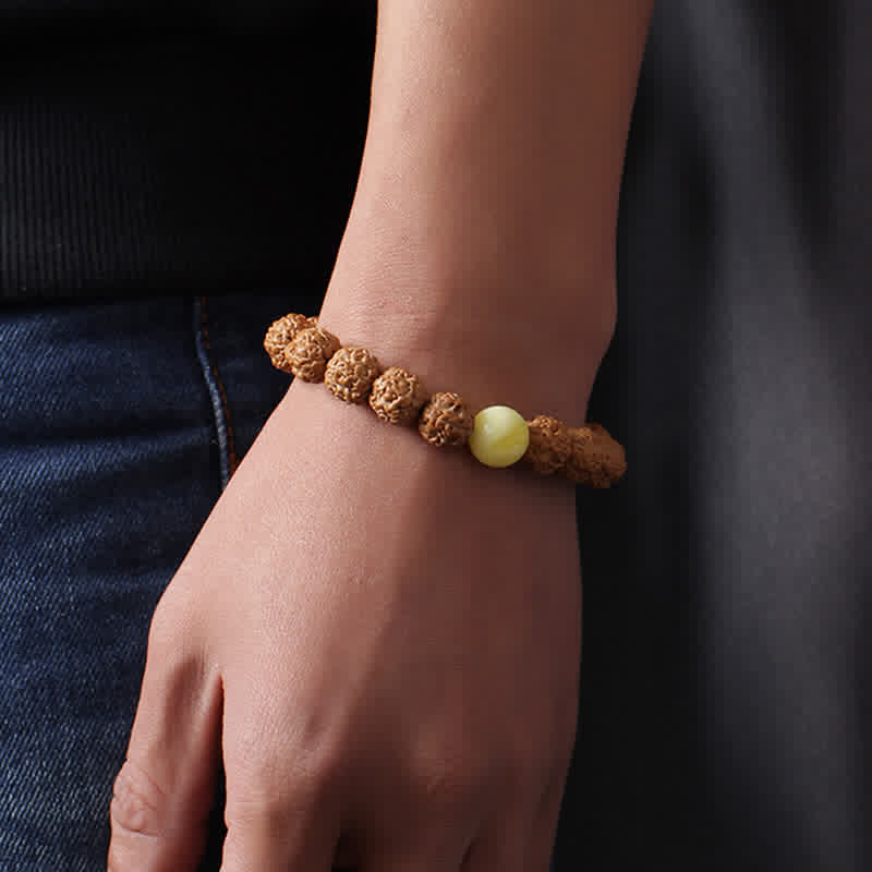 BWOOOH Tibet Rudraksha Bodhi Seed Dzi Bead Amber Turquoise Wealth Bracelet