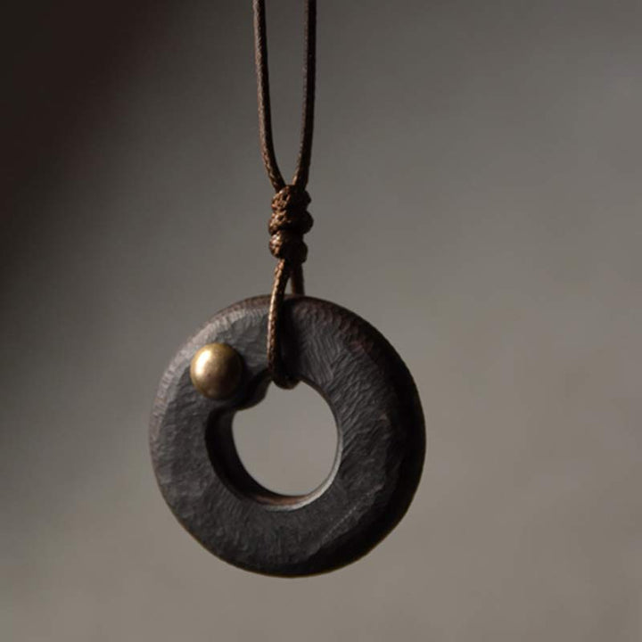 BWOOOH Zen Circle Ebony Wood Peace Calm Necklace Pendant