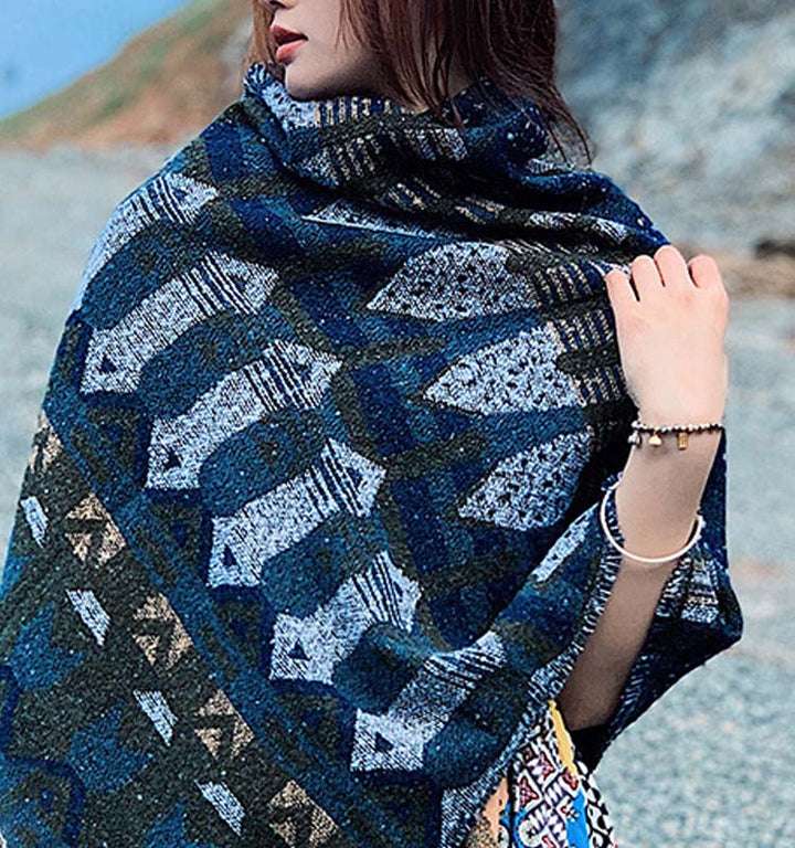 BWOOOH Tibetan Shawl Classic Geometry Pattern Winter Cozy