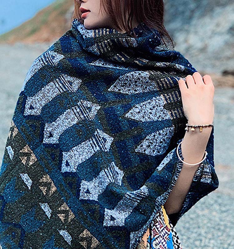 BWOOOH Tibetan Shawl Classic Geometry Pattern Winter Cozy