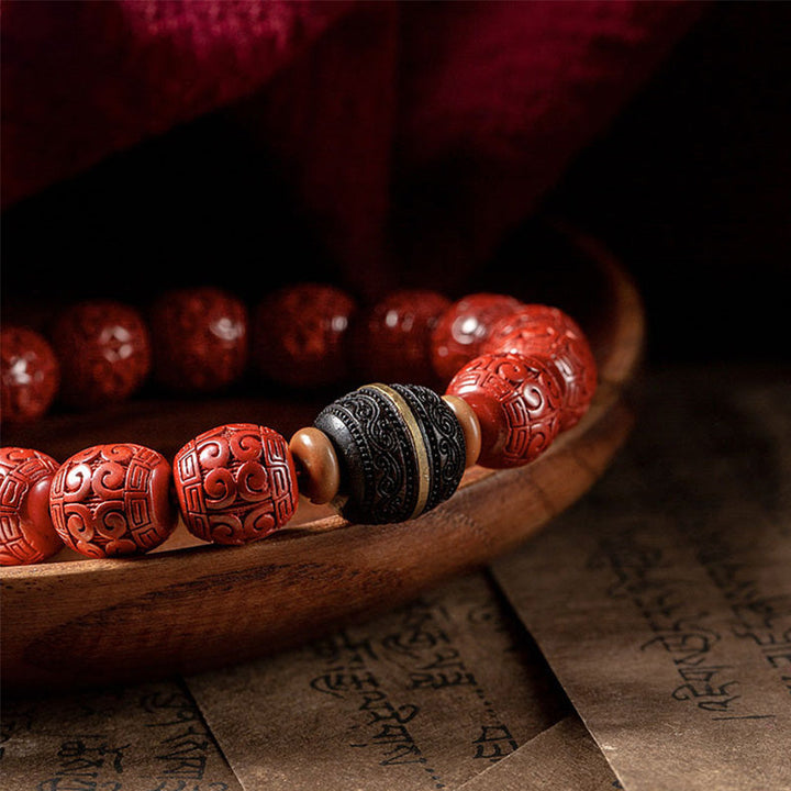 BWOOOH Natural Cinnabar Ebony Calm Blessing Bracelet  -  Cinnabar crystal healing bracelet for spiritual healing and mindful...