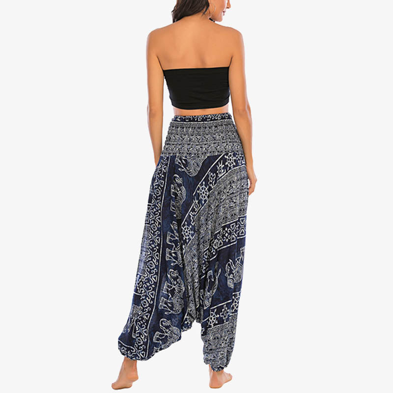 BWOOOH printed harem pants - Two Style Wear Elephant Pattern Loose Sm