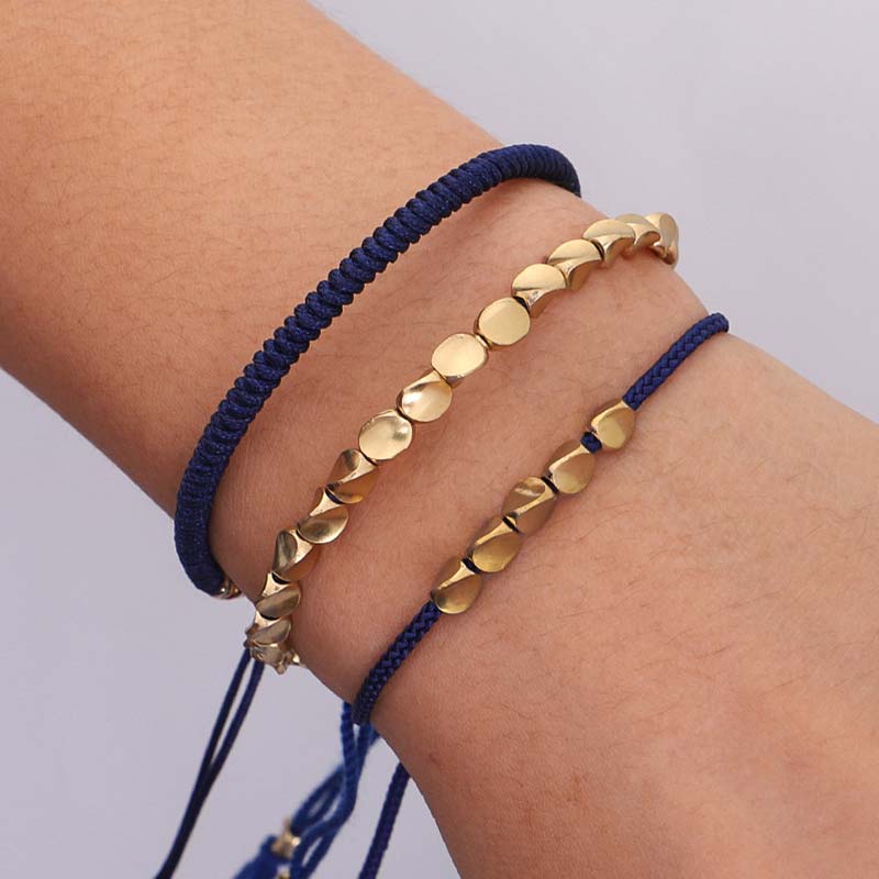 BWOOOH 3 PCS Tibetan Copper Beads Healing Protection Luck Bracelet Set