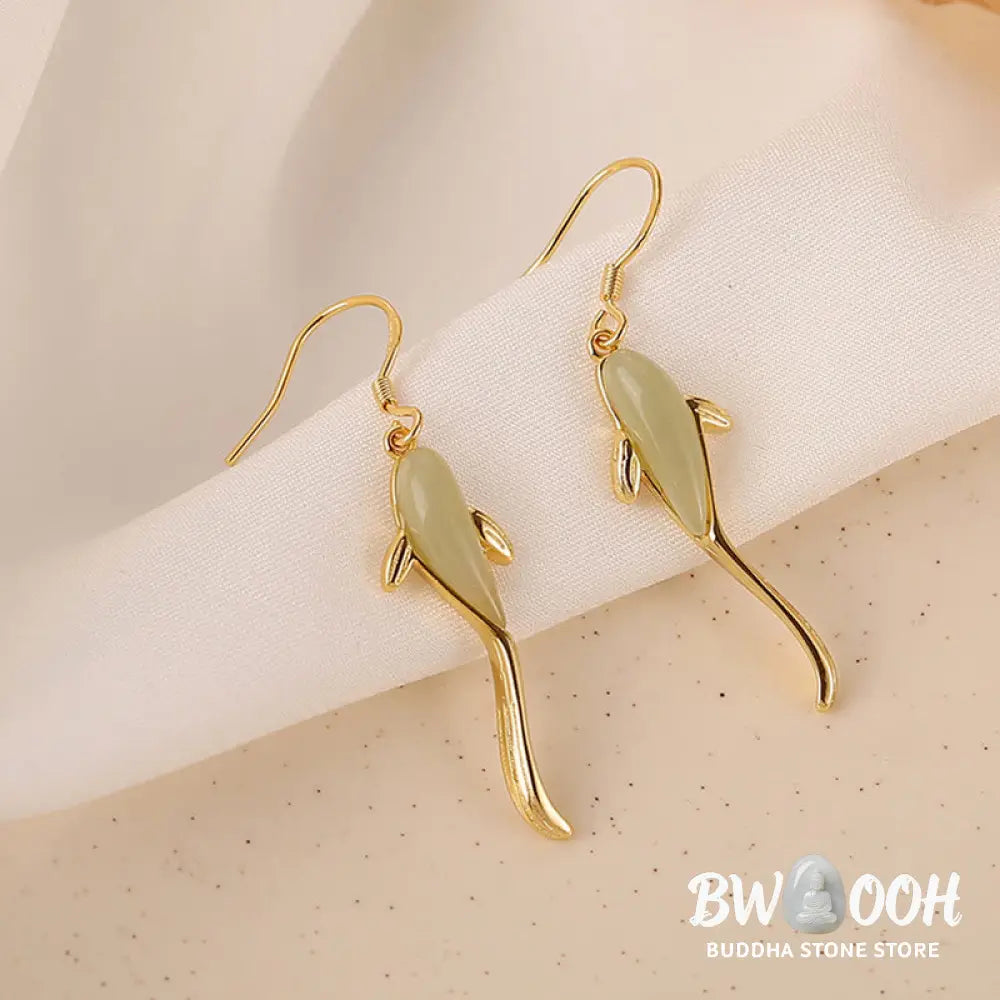 Fish Pattern Jade Luck Dangle Drop Earrings - Jade - Earrings