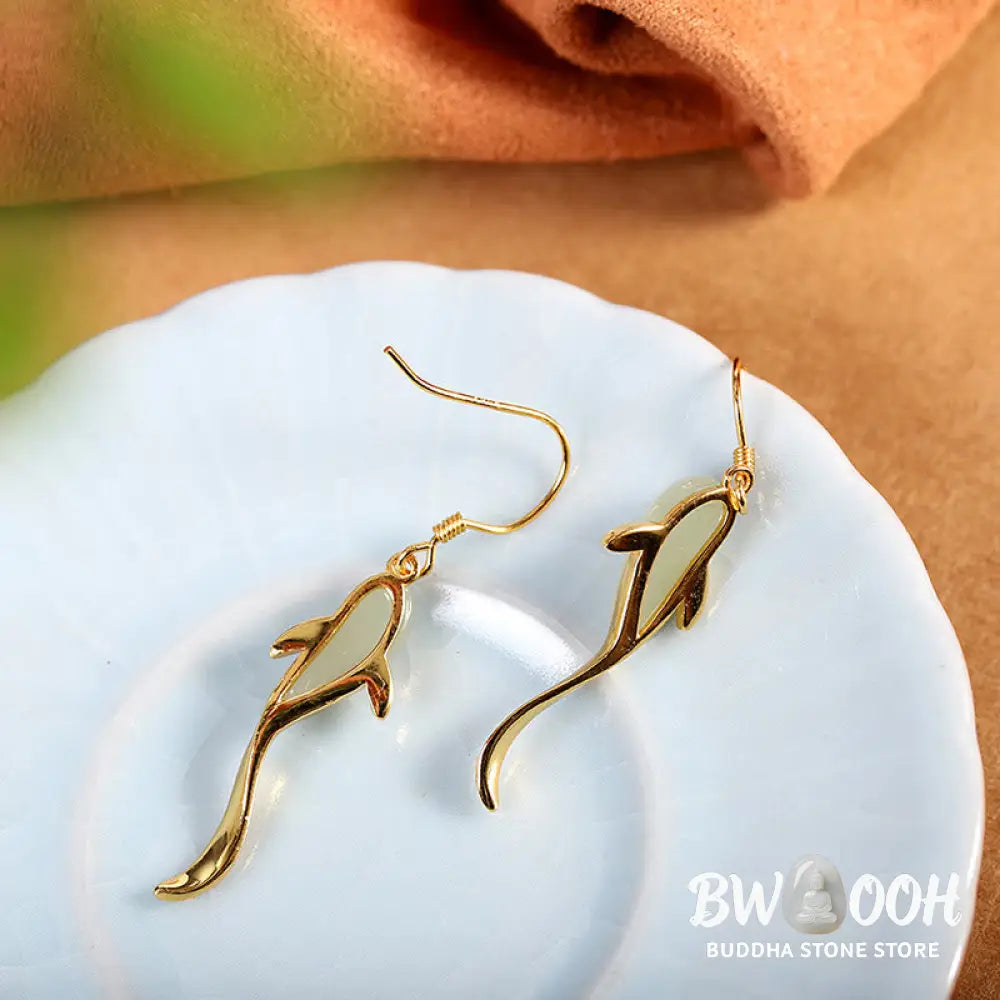 Fish Pattern Jade Luck Dangle Drop Earrings - Jade - Earrings