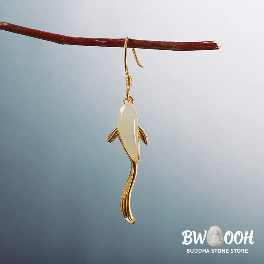 Fish Pattern Jade Luck Dangle Drop Earrings - Jade - Earrings