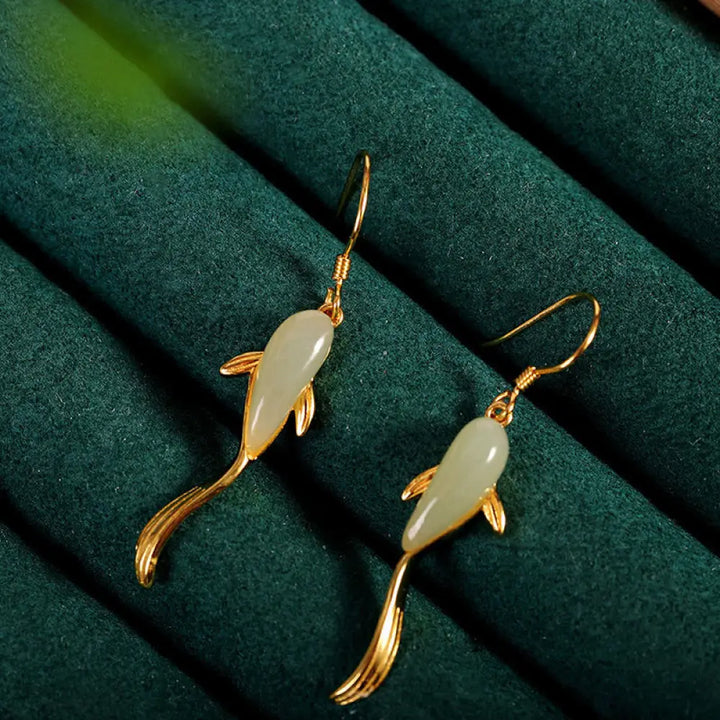 BWOOOH Fish Pattern Jade Luck Dangle Drop Earrings — Jade jade bracelet for spiritual healing and mindful living