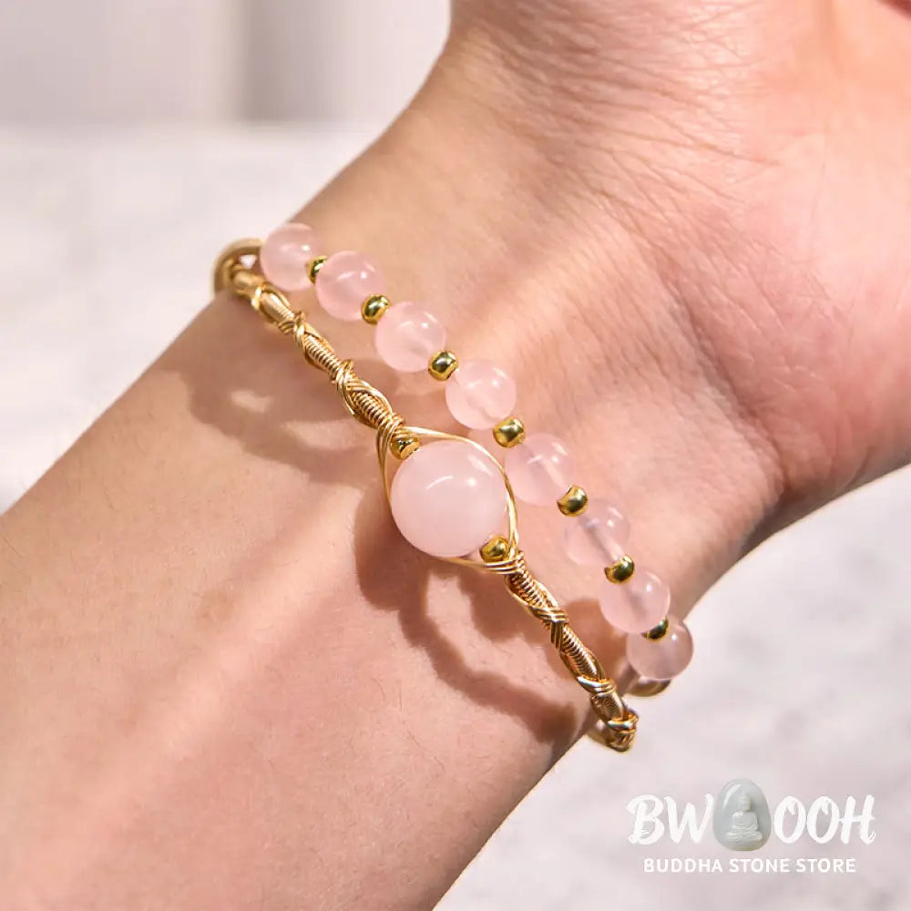 FREE Today: Healing and Compassion Natural Rose Quartz Metal Cuff Bracelet Bangle - Rose Quartz(Wrist Circumference