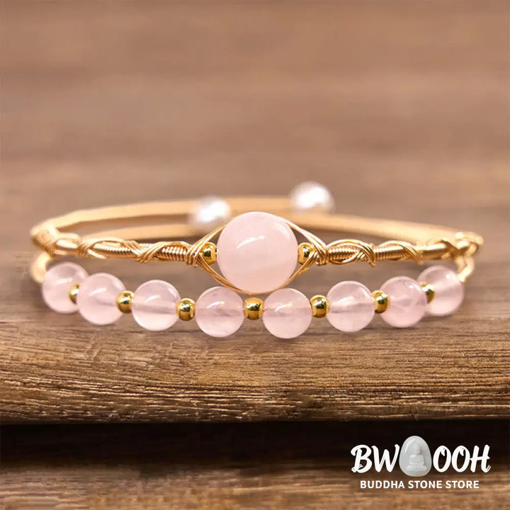FREE Today: Healing and Compassion Natural Rose Quartz Metal Cuff Bracelet Bangle - Rose Quartz(Wrist Circumference