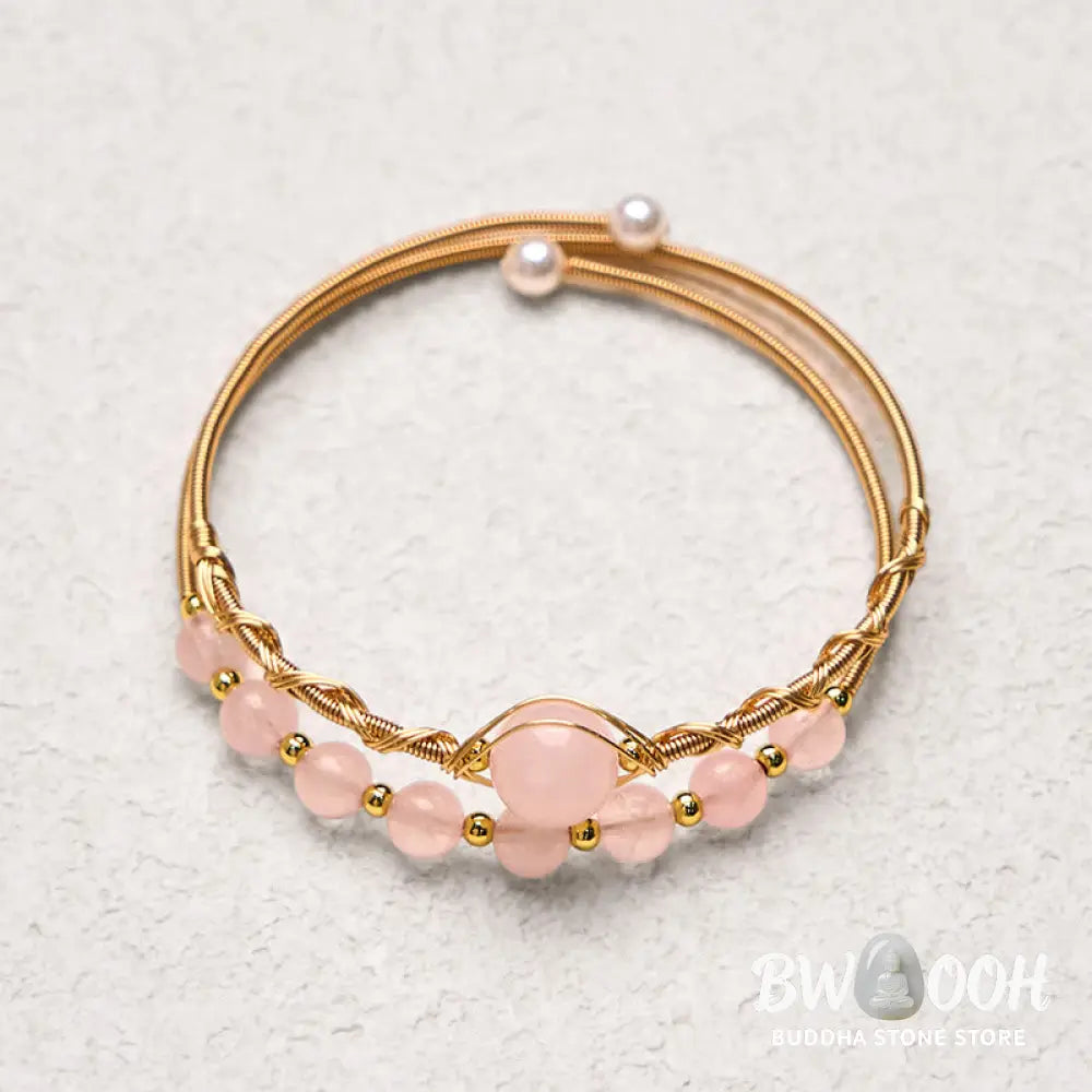FREE Today: Healing and Compassion Natural Rose Quartz Metal Cuff Bracelet Bangle - Rose Quartz(Wrist Circumference