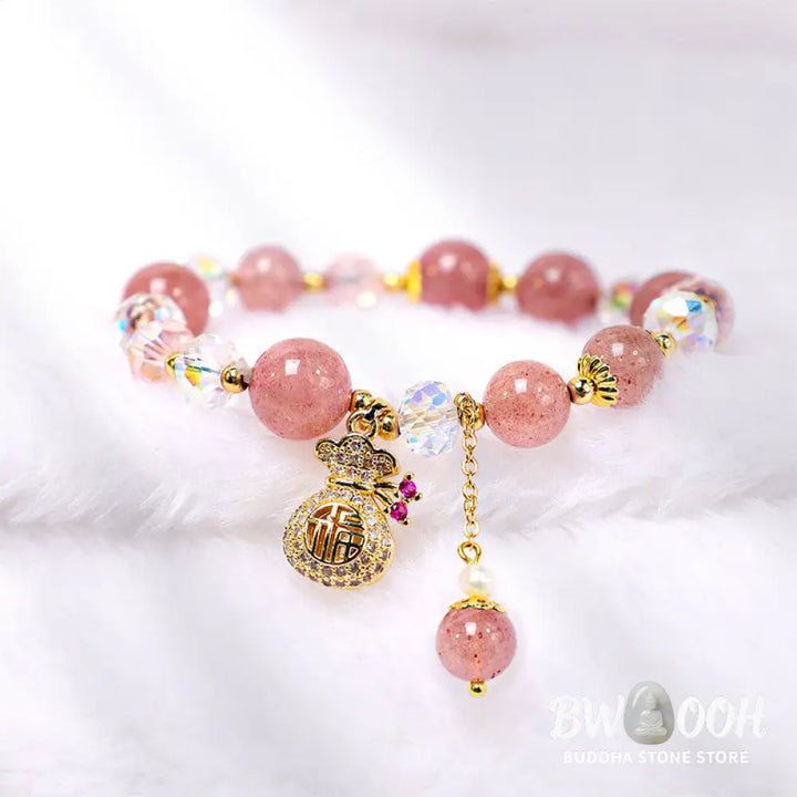 FREE Today: Love Healing Natural Strawberry Quartz Crystal Money Bag Charm Positive Bracelet - Strawberry