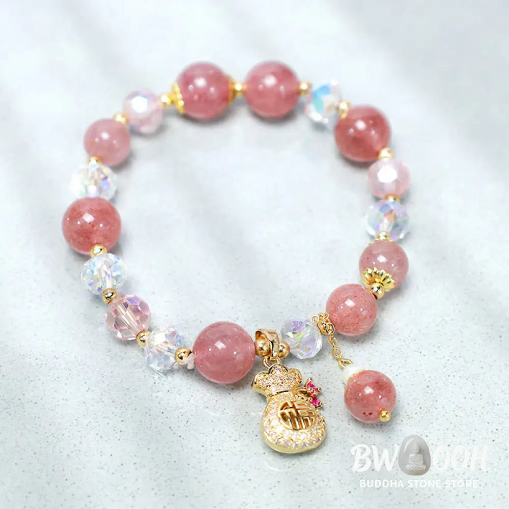 FREE Today: Love Healing Natural Strawberry Quartz Money Bag Charm Positive Bracelet - Strawberry Quartz(Love♥Healing)