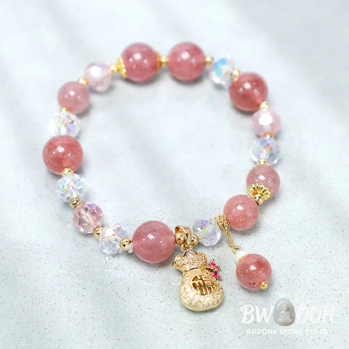 FREE Today: Love Healing Natural Strawberry Quartz Money Bag Charm Positive Bracelet - Strawberry Quartz(Love♥Healing)