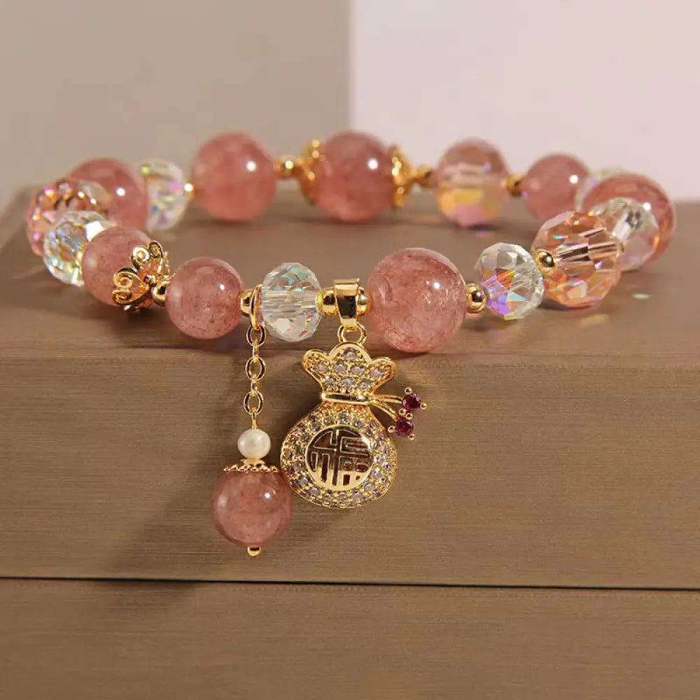 FREE Today: Love Healing Natural Strawberry Quartz Money Bag Charm Positive Bracelet - Strawberry Quartz(Love♥Healing)