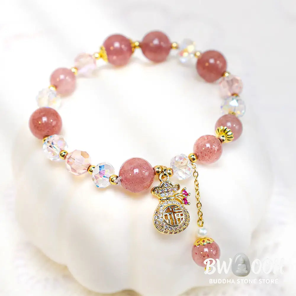 FREE Today: Love Healing Natural Strawberry Quartz Money Bag Charm Positive Bracelet - Strawberry Quartz(Love♥Healing)