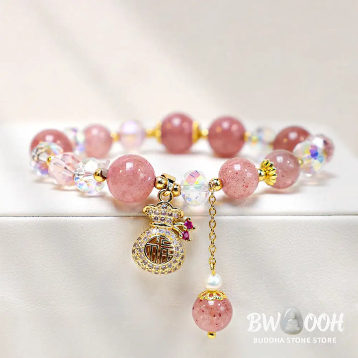 FREE Today: Love Healing Natural Strawberry Quartz Money Bag Charm Positive Bracelet - Strawberry Quartz(Love♥Healing)
