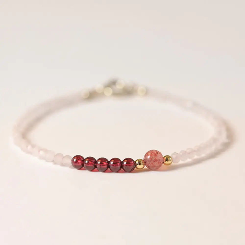 FREE Today: Loving Energy and Passionate 2mm Rose Quartz Garnet Strawberry Quartz Ultra-Thin Beads Bracelet - 2mm Rose