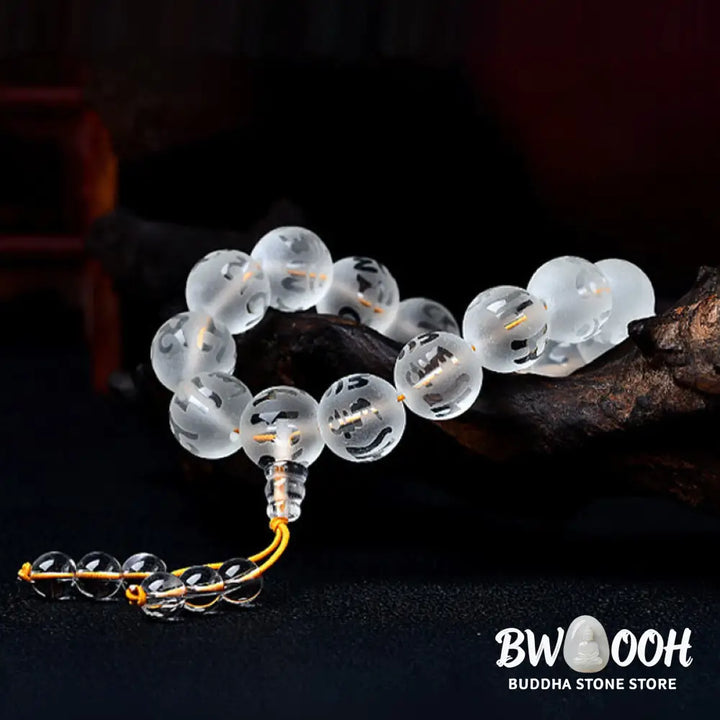 FREE Today: Open The Mind Tibet White Crystal Black Onyx Om Mani Padme Hum Meditation Bracelet - FREE