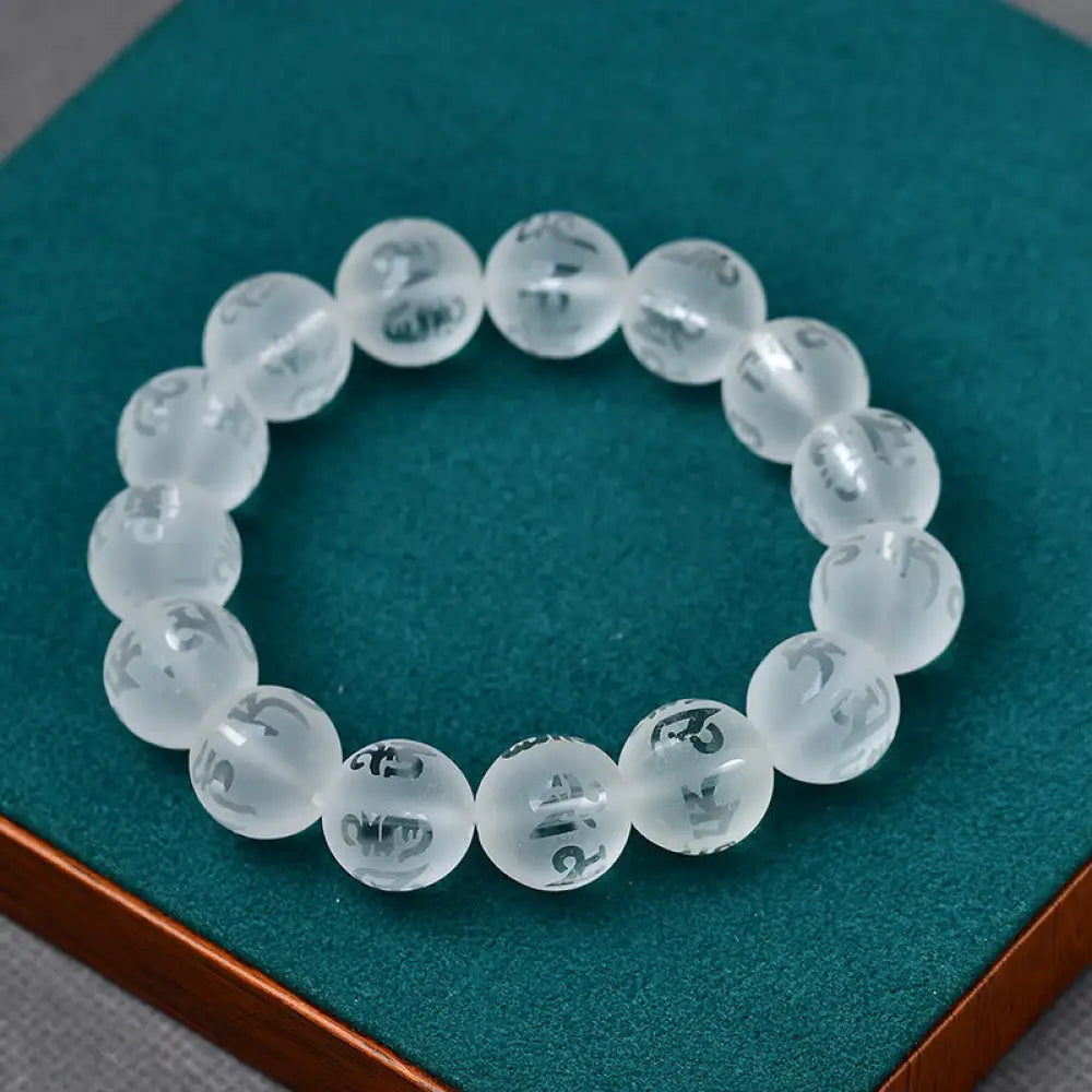 FREE Today: Open The Mind Tibet White Crystal Black Onyx Om Mani Padme Hum Meditation Bracelet - Frosted White