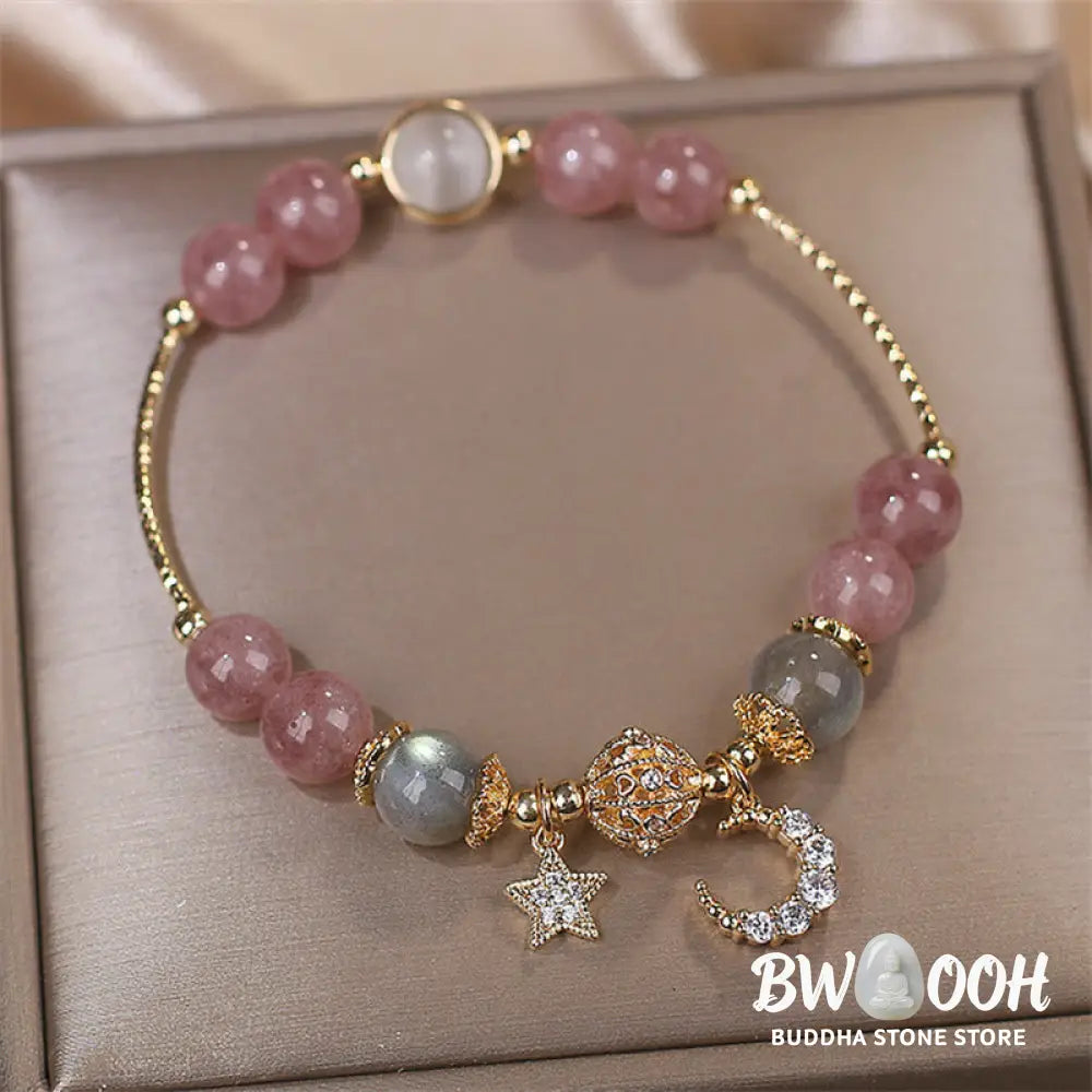 FREE Today: The Healing Positive Strawberry Quartz Bracelet - Strawberry Quartz&amp;Moonstone(Wrist Circumference